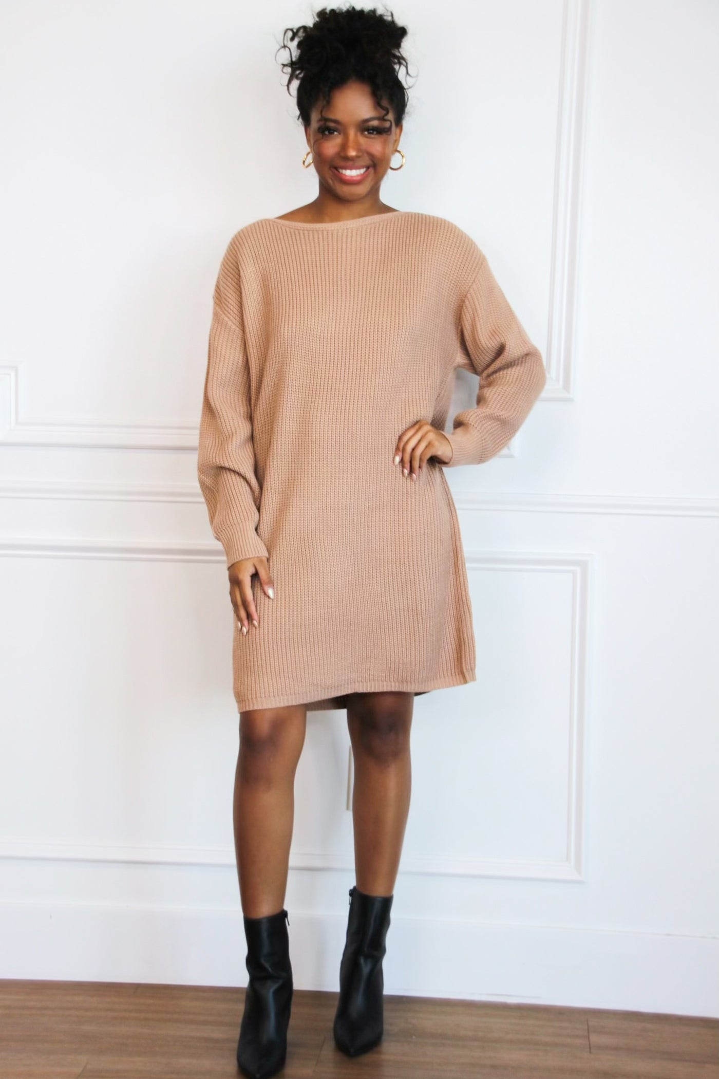 Together Again Oversized Sweater Dress: Mocha - Bella and Bloom Boutique