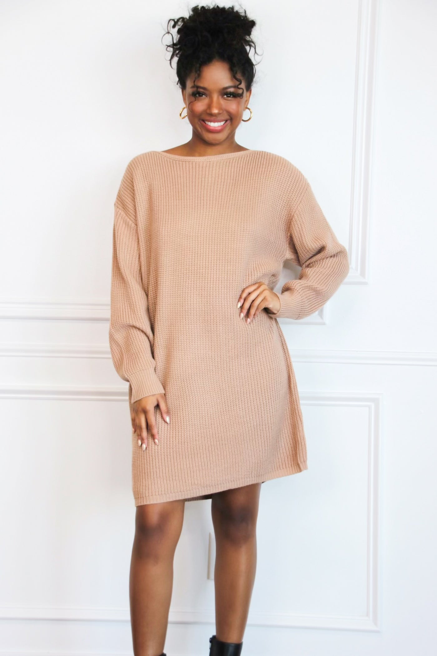 Together Again Oversized Sweater Dress: Mocha - Bella and Bloom Boutique