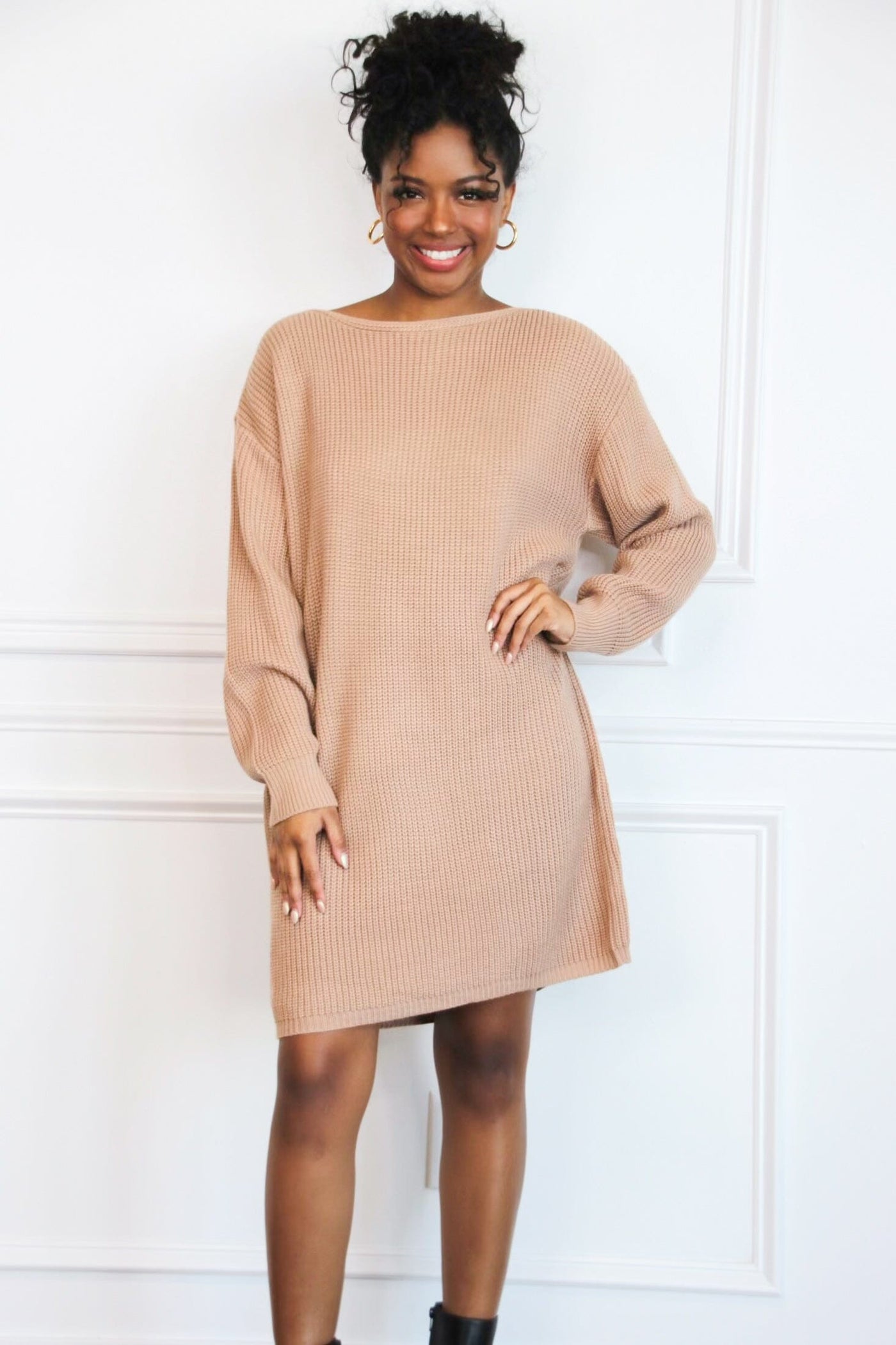 Bella and Bloom Boutique - Together Again Oversized Sweater Dress: Mocha Large / Mocha Bella and Bloom Boutique - Together Again Oversized Sweater Dress: Mocha Large / Mocha