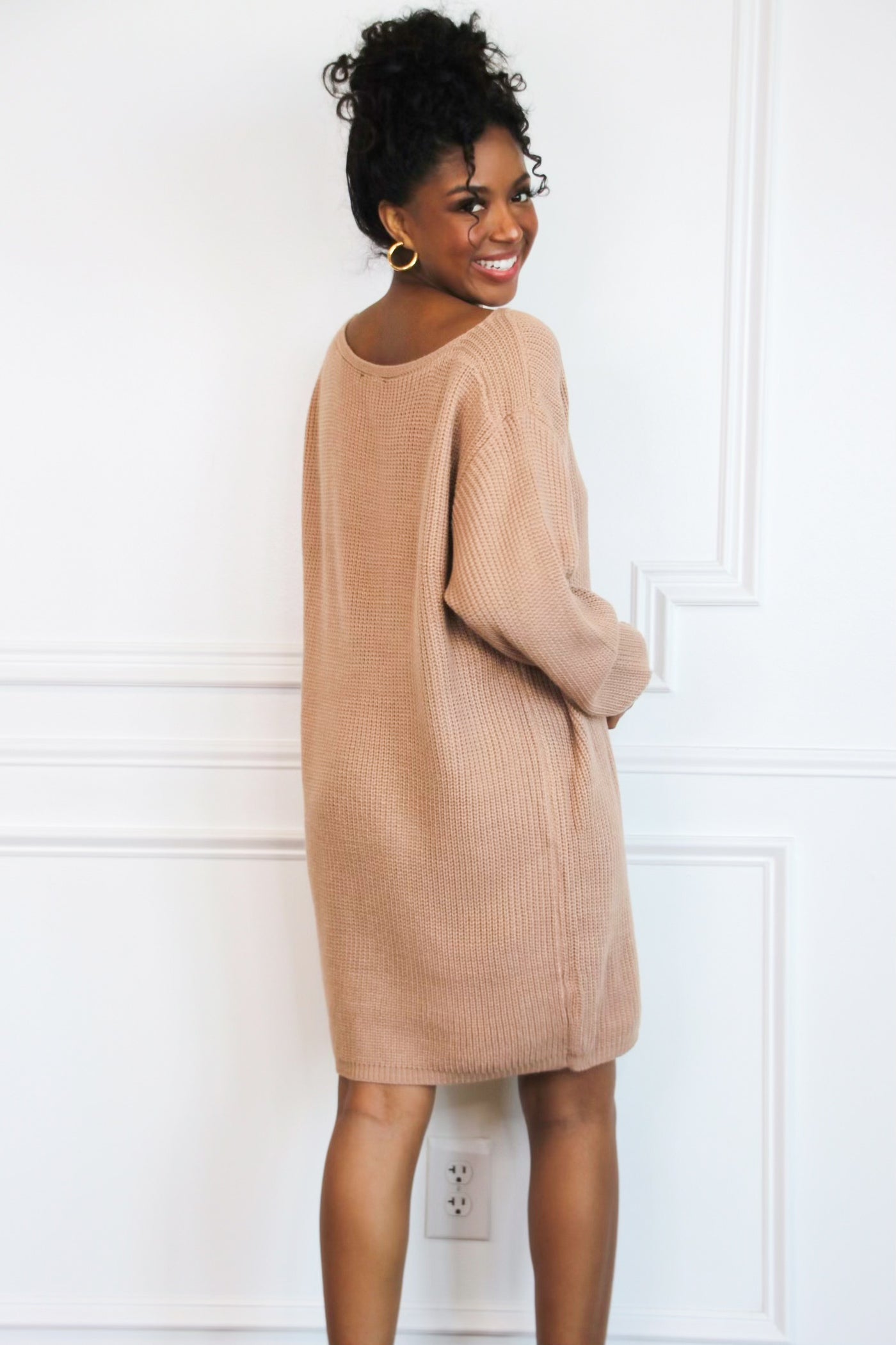 Together Again Oversized Sweater Dress: Mocha