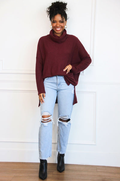 Plain and Simple Oversized Thermal Sweater: Burgundy - Bella and Bloom Boutique