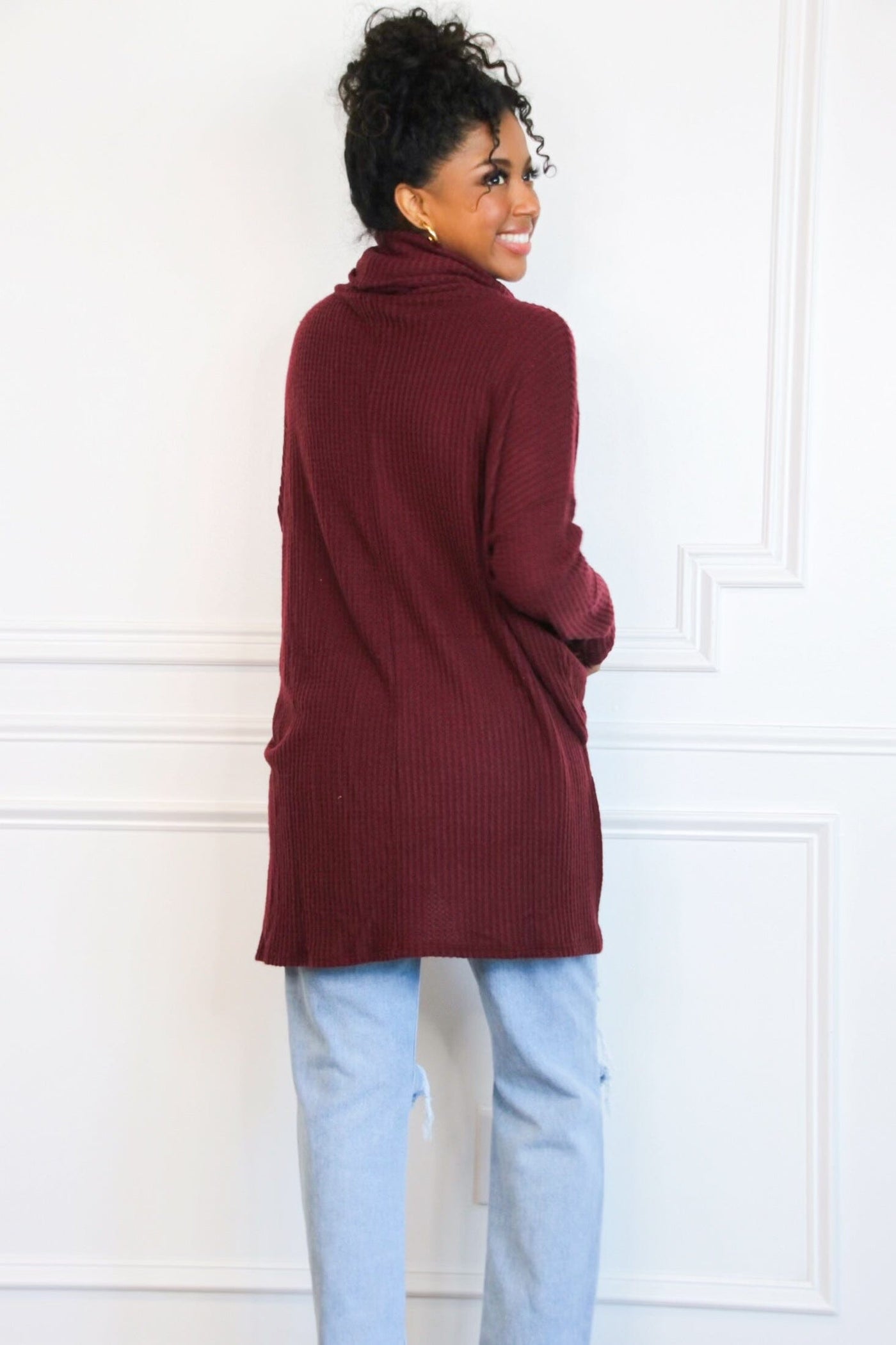 Plain and Simple Oversized Thermal Sweater: Burgundy - Bella and Bloom Boutique