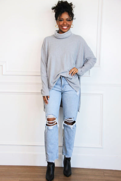 Cozy Chic Soft Oversized Sweater: Heather Gray - Bella and Bloom Boutique