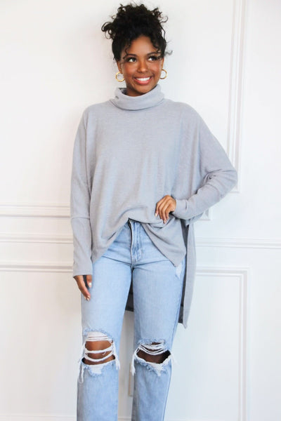 Cozy Chic Soft Oversized Sweater: Heather Gray - Bella and Bloom Boutique