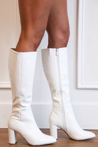 Martha Croc Knee High Boots: White - Bella and Bloom Boutique