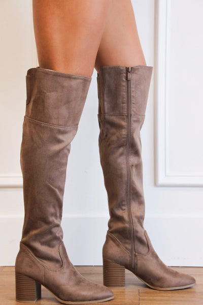 Iris Suede Knee High Boots: Taupe - Bella and Bloom Boutique