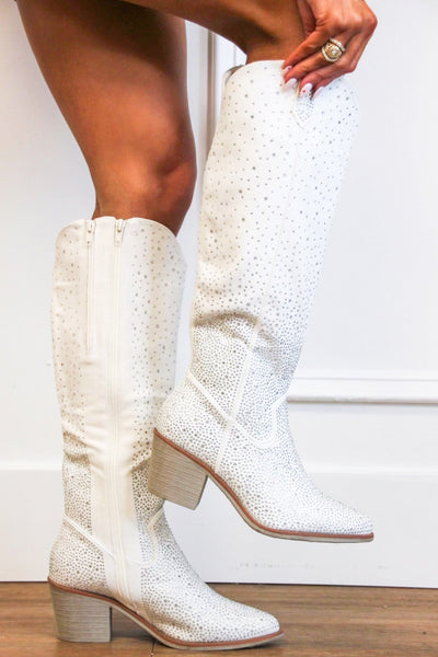 Wilder Embellished Cowboy Boots: White - Bella and Bloom Boutique