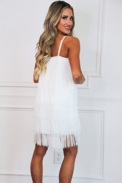Western Lover Fringe Dress: White - Bella and Bloom Boutique