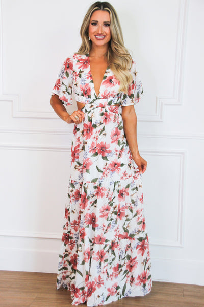 Wild Flowers Cutout Maxi Dress: White Multi - Bella and Bloom Boutique