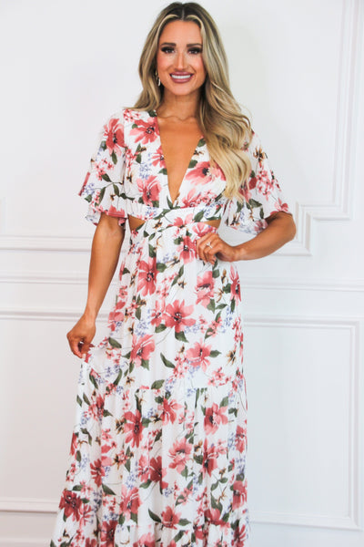 Wild Flowers Cutout Maxi Dress: White Multi - Bella and Bloom Boutique