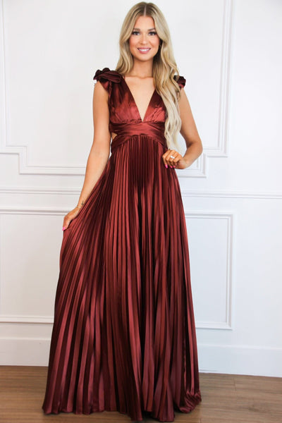 Somewhere With You Pleated Open Back Maxi Dress: Rust - Bella and Bloom Boutique