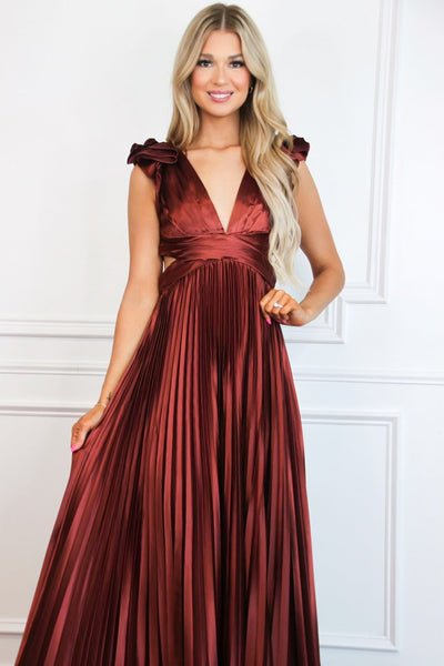 Somewhere With You Pleated Open Back Maxi Dress: Rust - Bella and Bloom Boutique