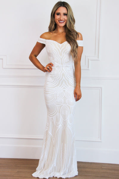 Have My Heart Sequin Maxi Dress: White/Nude - Bella and Bloom Boutique