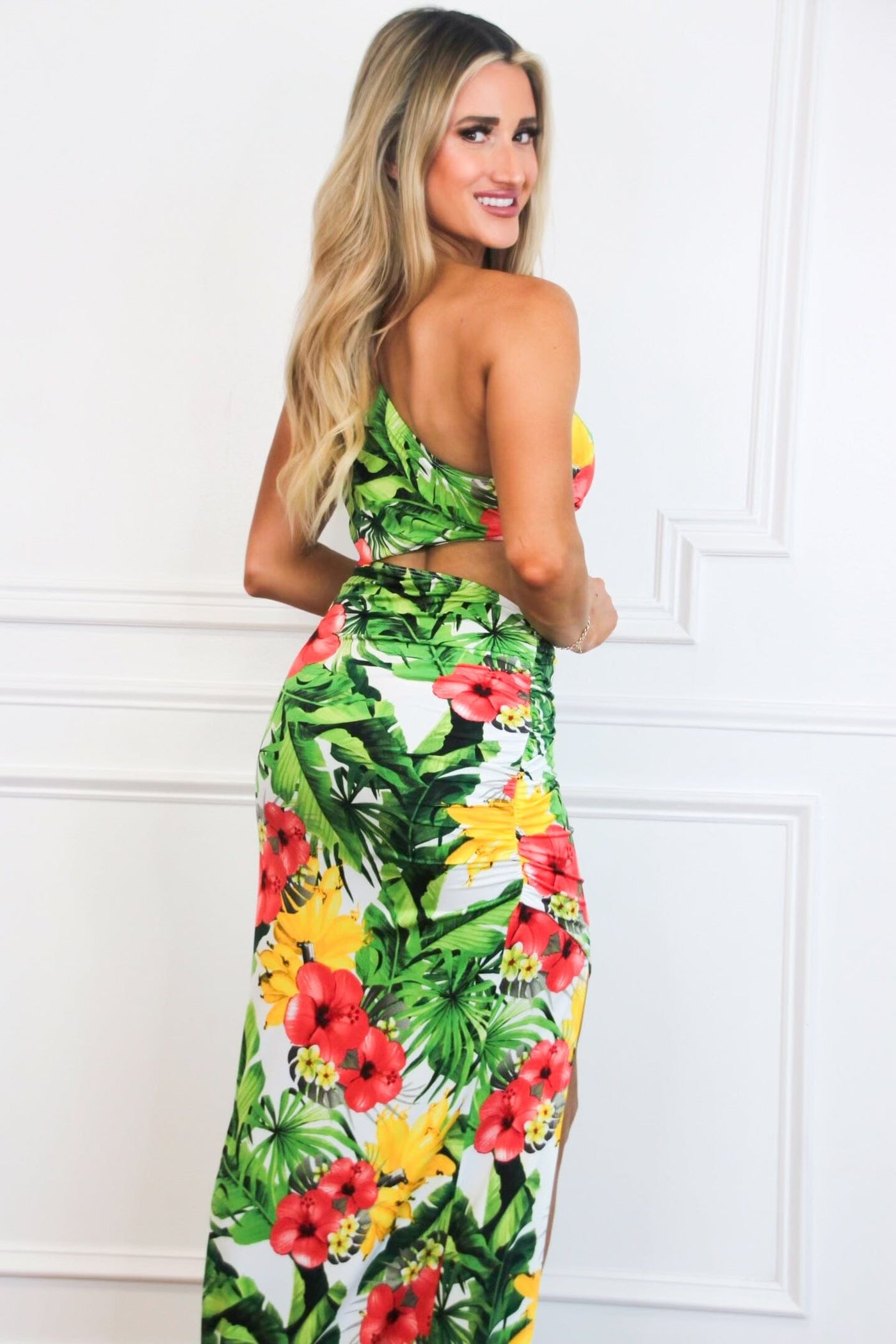 green and yellow floral maxi dress Green and Yellow Floral Maxi Dress with Criss Cross Back