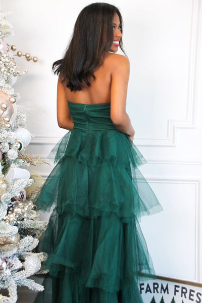 Fairytale State of Mind Tiered Tulle Maxi Dress: Hunter Green - Bella and Bloom Boutique