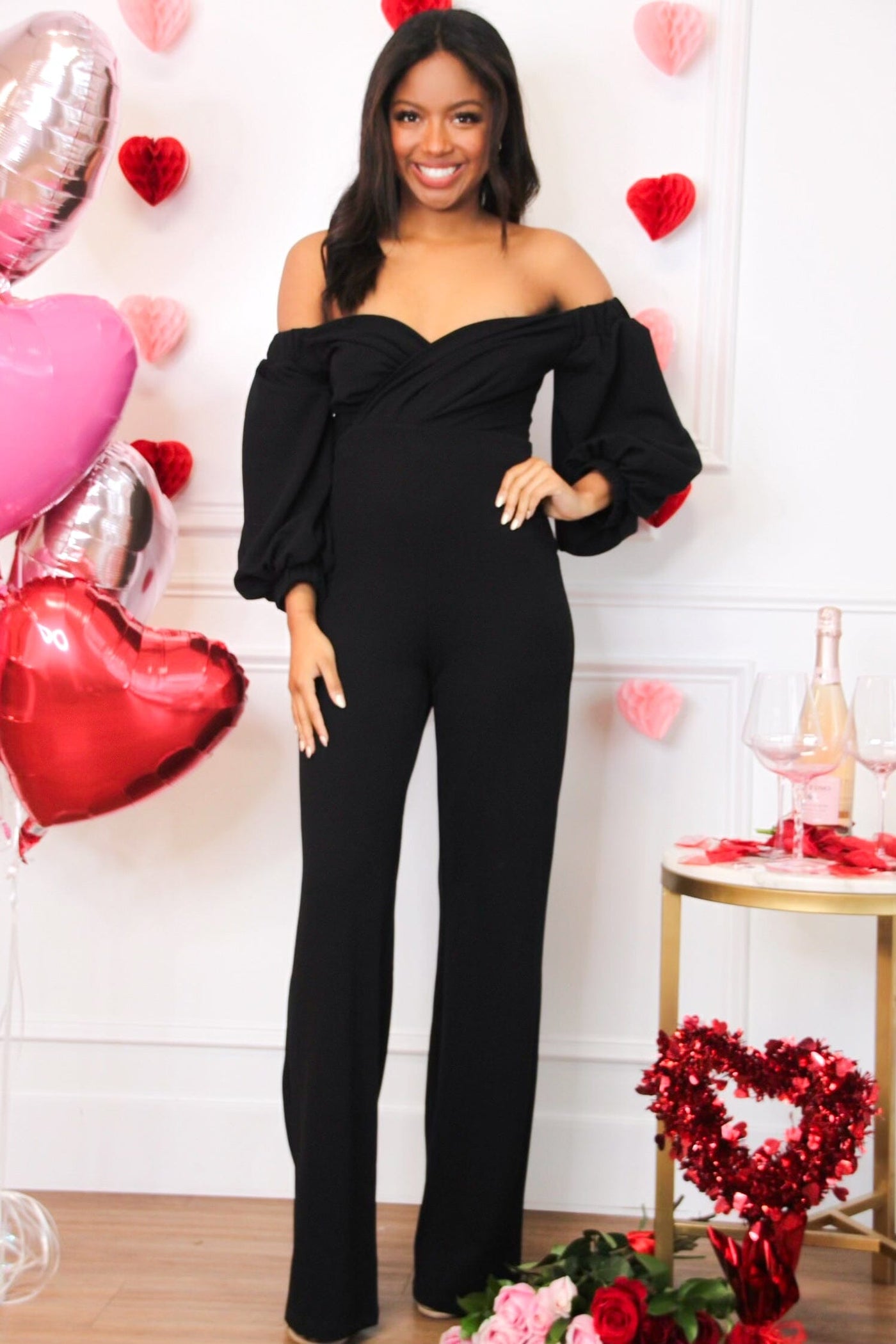 Sweet Nothings Off Shoulder Jumpsuit: Black - Bella and Bloom Boutique