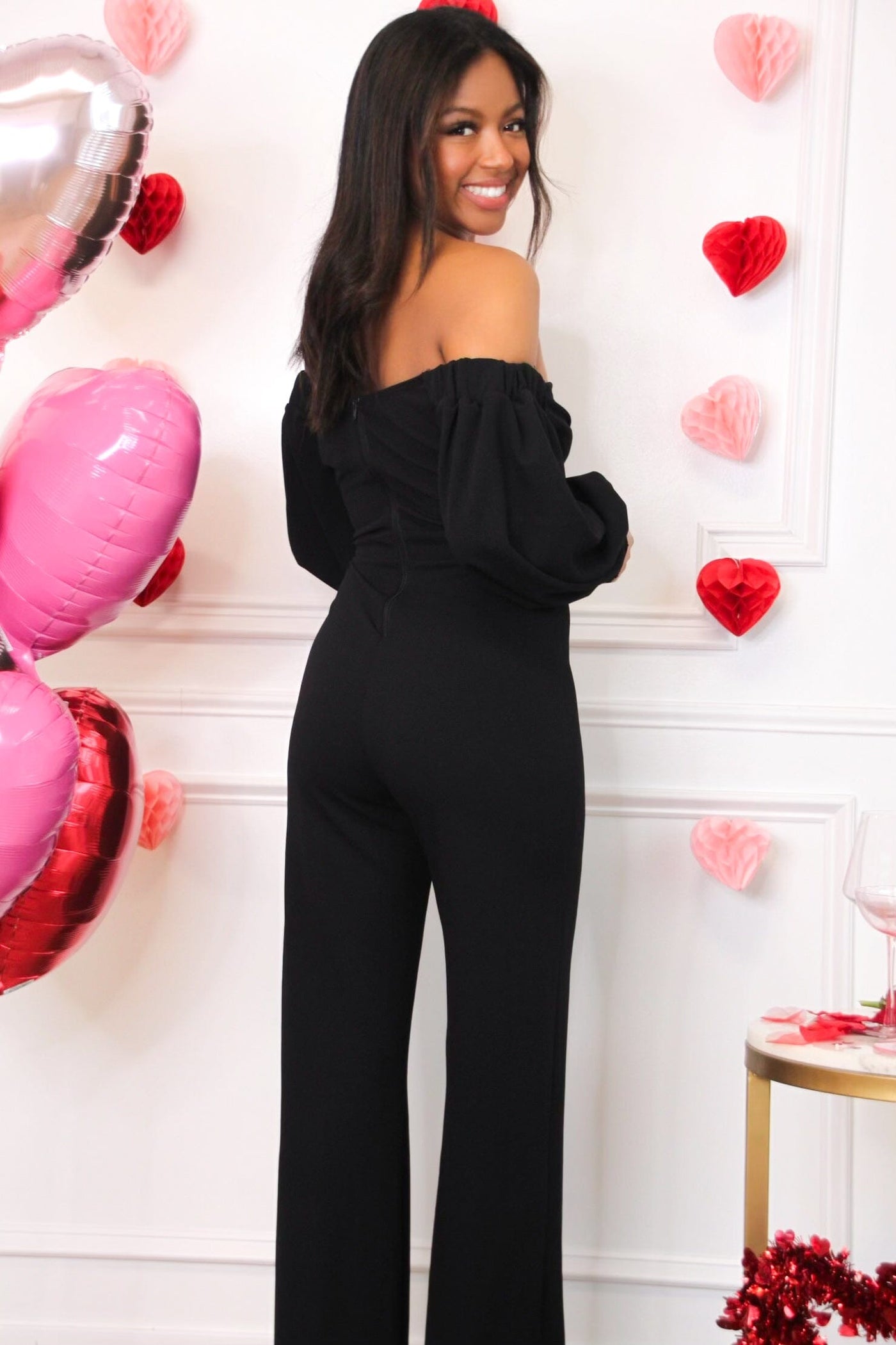 Sweet Nothings Off Shoulder Jumpsuit: Black - Bella and Bloom Boutique