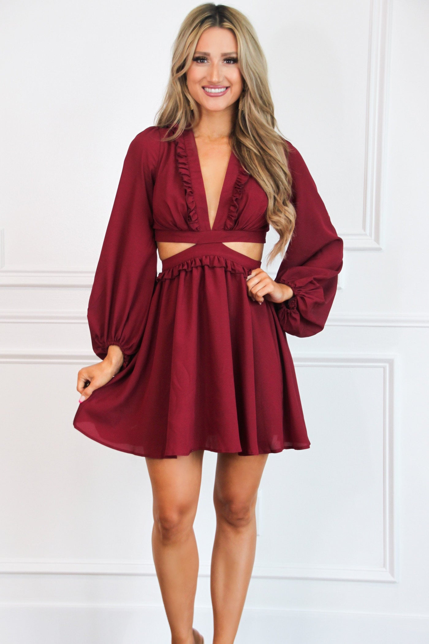 Bella and Bloom Boutique - Elora Dress: Burgundy Bella and Bloom Boutique - Elora Dress: Burgundy