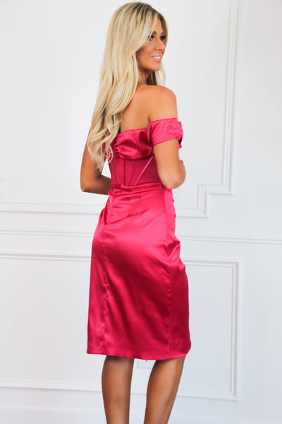 Taryn Satin Bustier Asymmetrical Midi Dress: Hot Pink - Bella and Bloom Boutique