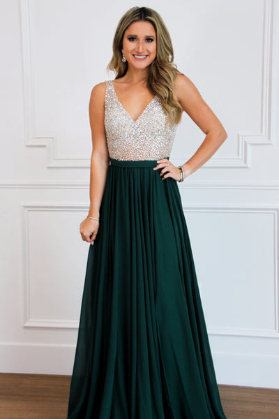 Elegant Affair Beaded Maxi Dress: Emerald - Bella and Bloom Boutique