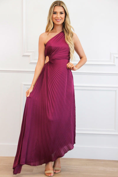 Braylin One Shoulder Pleated Asymmetrical Maxi Dress: Plum - Bella and Bloom Boutique