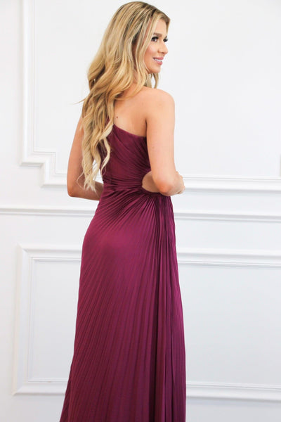 Braylin One Shoulder Pleated Asymmetrical Maxi Dress: Plum - Bella and Bloom Boutique