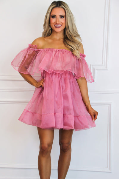 Show Your Love Off Shoulder Organza Dress: Mauve - Bella and Bloom Boutique
