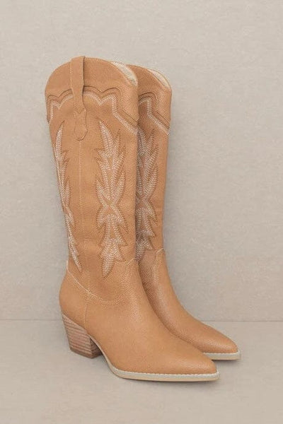 Ainsley Embroidered Knee High Cowboy Boots: Camel - Bella and Bloom Boutique