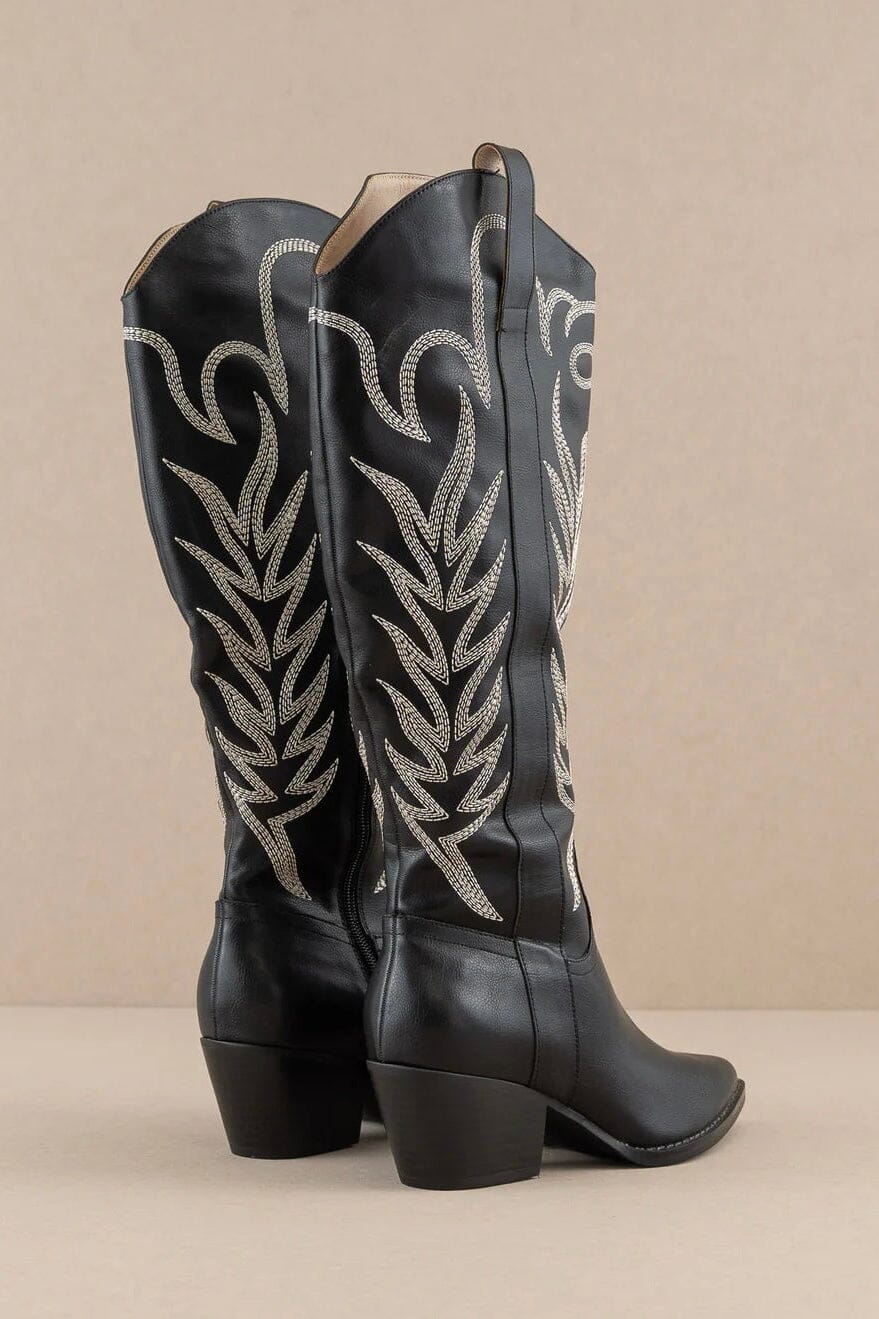 Samara Knee High Cowboy Boots: MIDNIGHT Black - Bella and Bloom Boutique