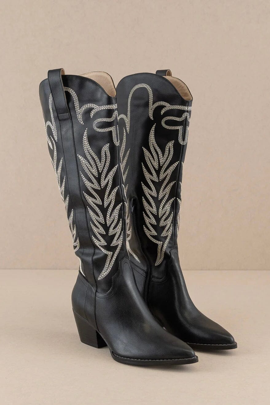 Samara Knee High Cowboy Boots: MIDNIGHT Black - Bella and Bloom Boutique