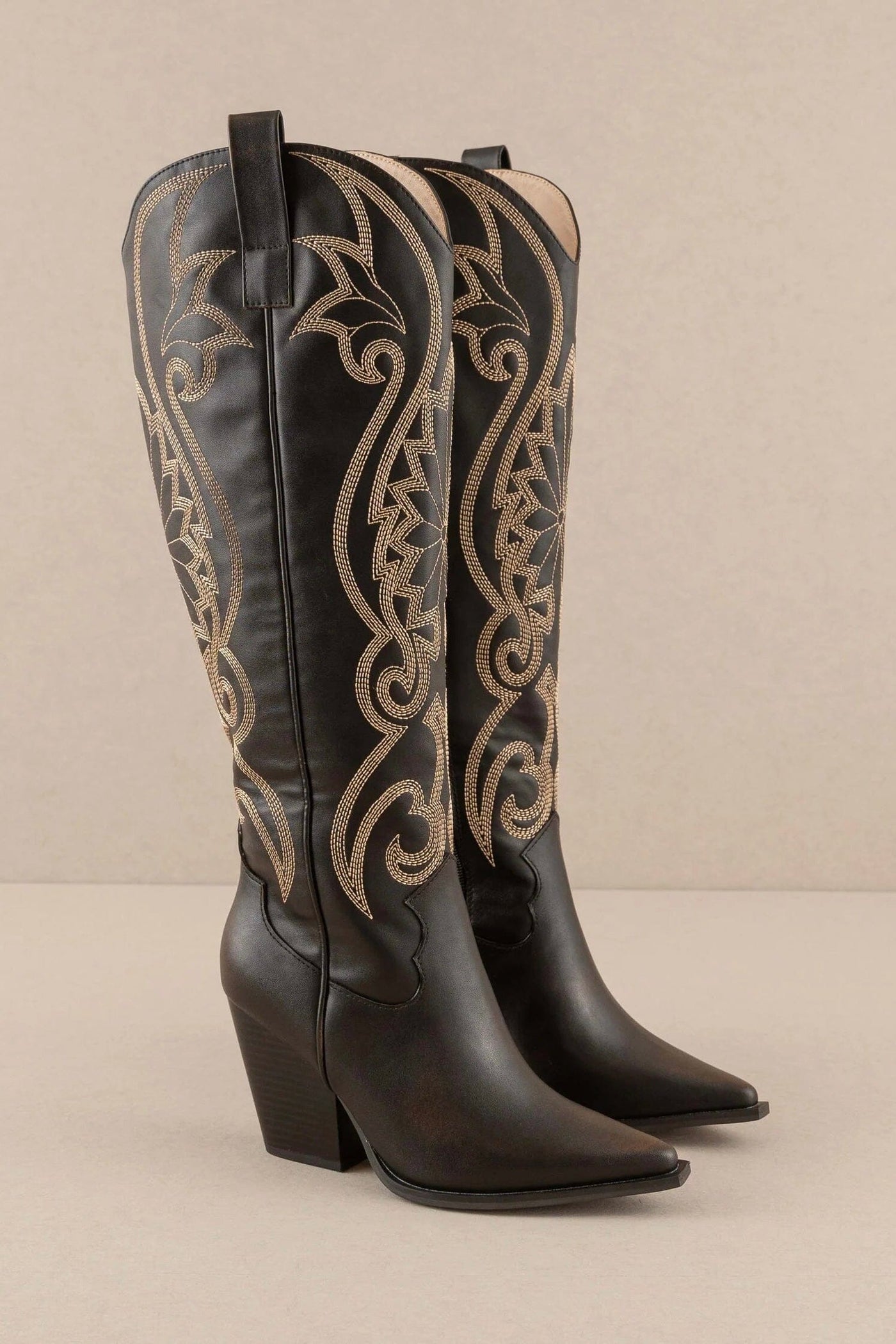 Astrid Knee High Cowboy Boots: Black/Brown - Bella and Bloom Boutique