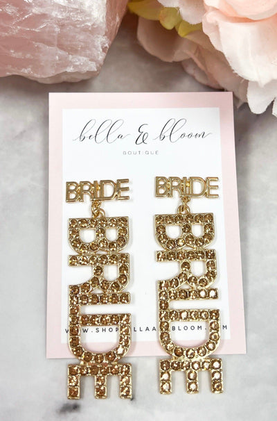 Bridal Era BRIDE Embellished Earrings: Gold Earrings Bella and Bloom Boutique 