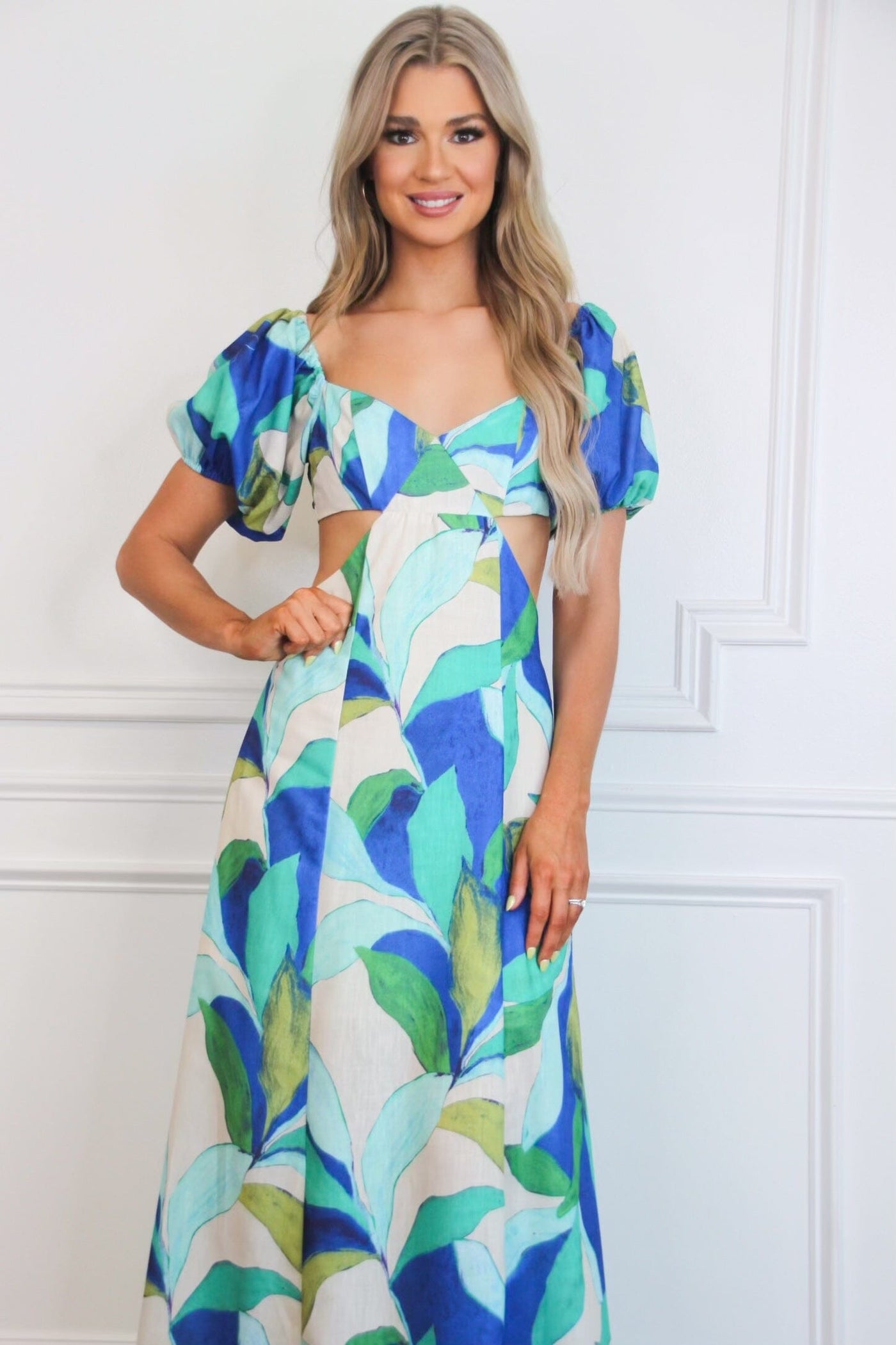 Eyes on Paradise Cutout Floral Maxi Dress: Blue Multi - Bella and Bloom Boutique