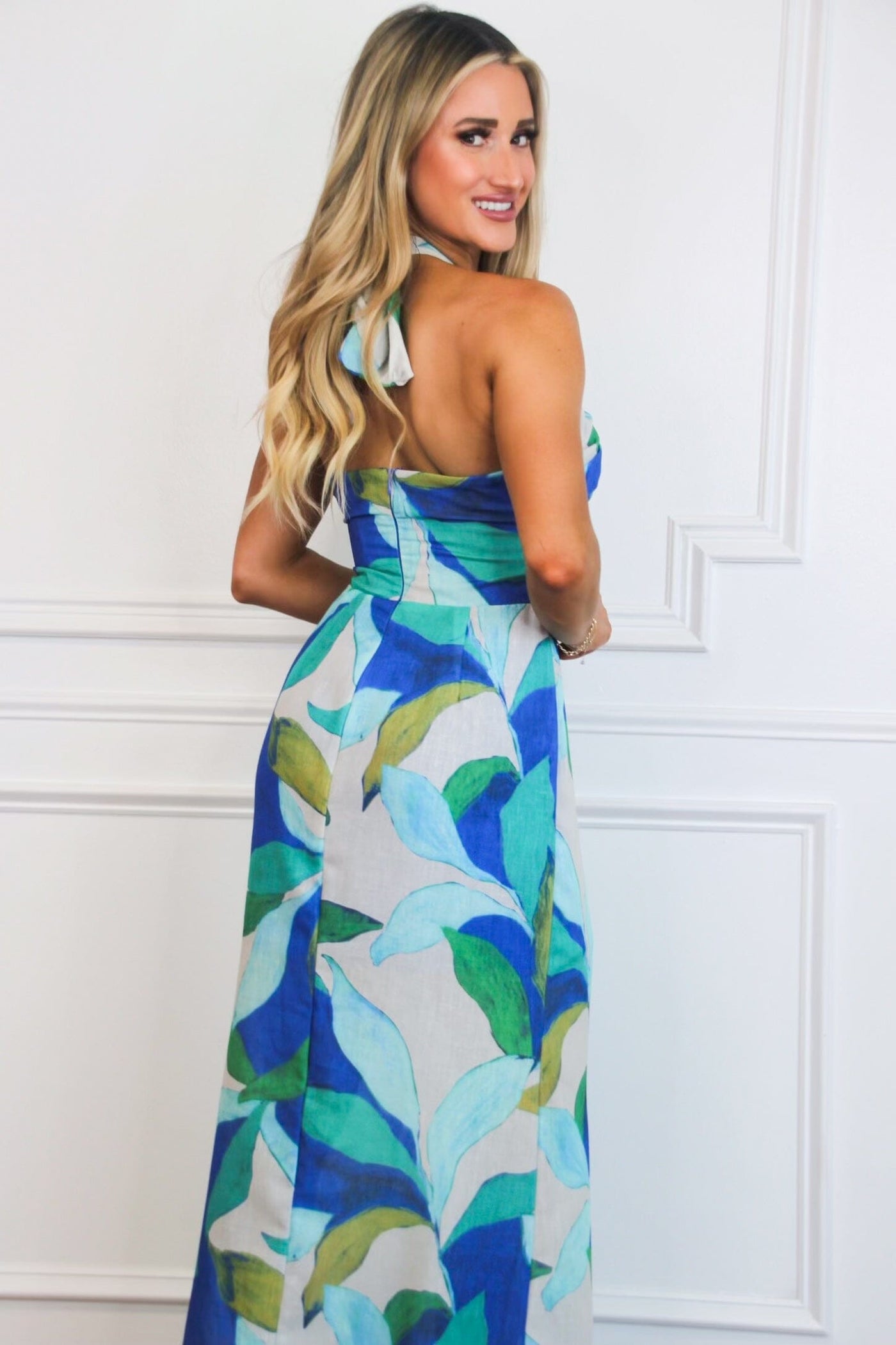 Aura Halter Floral Maxi Dress: Blue Multi - Bella and Bloom Boutique