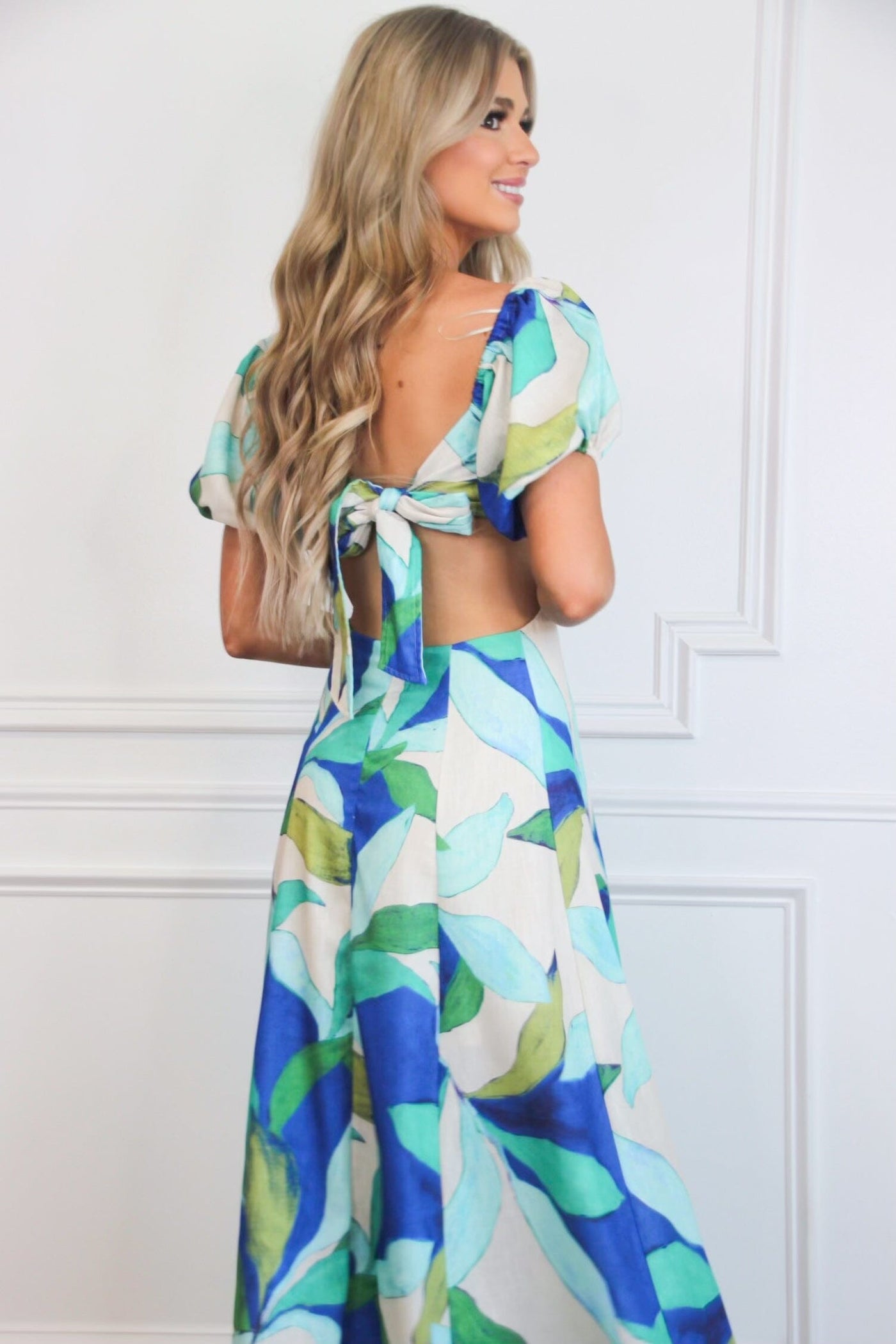 Eyes on Paradise Cutout Floral Maxi Dress: Blue Multi - Bella and Bloom Boutique