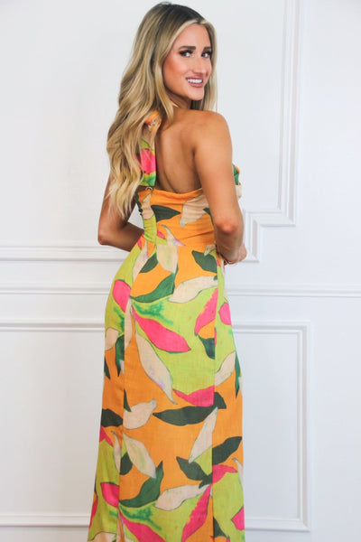 Aura Halter Floral Maxi Dress: Orange/Lime Multi - Bella and Bloom Boutique