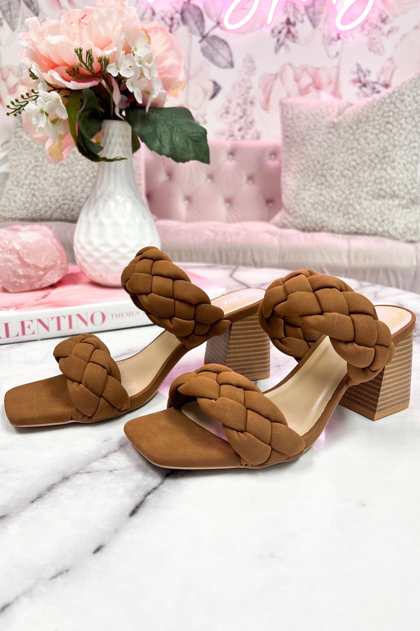 Buggy Braided Block Heels: Brown - Bella and Bloom Boutique