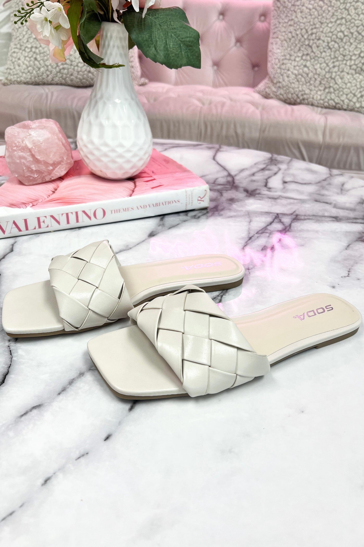 Corter Braided Sandals: Off White - Bella and Bloom Boutique