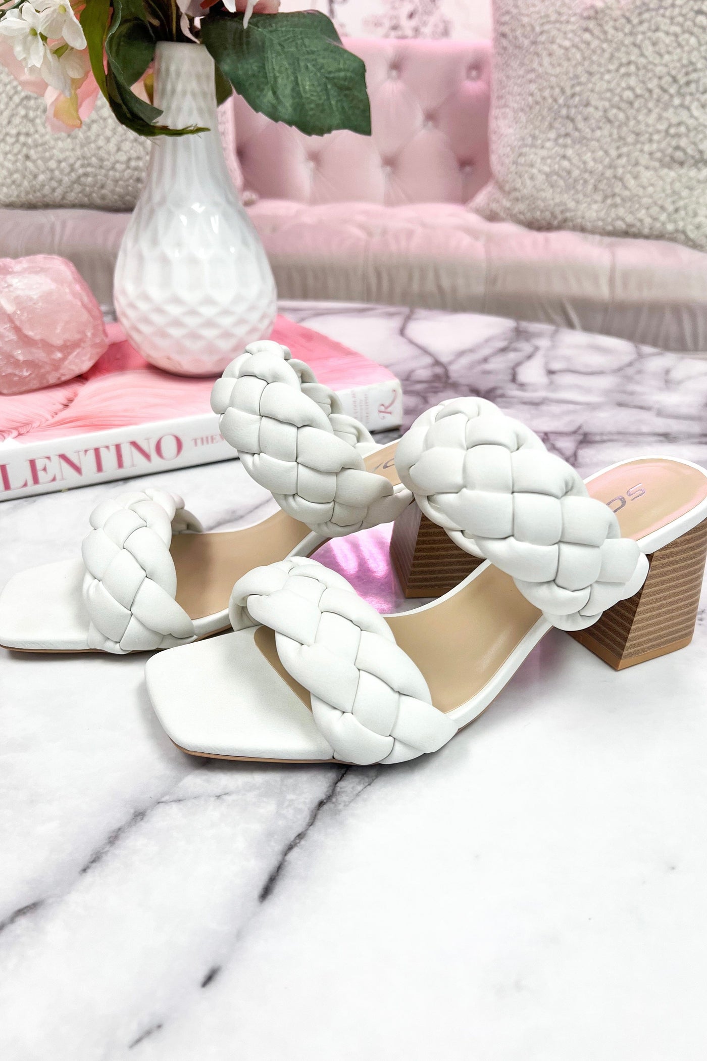 Buggy Braided Block Heels: White - Bella and Bloom Boutique