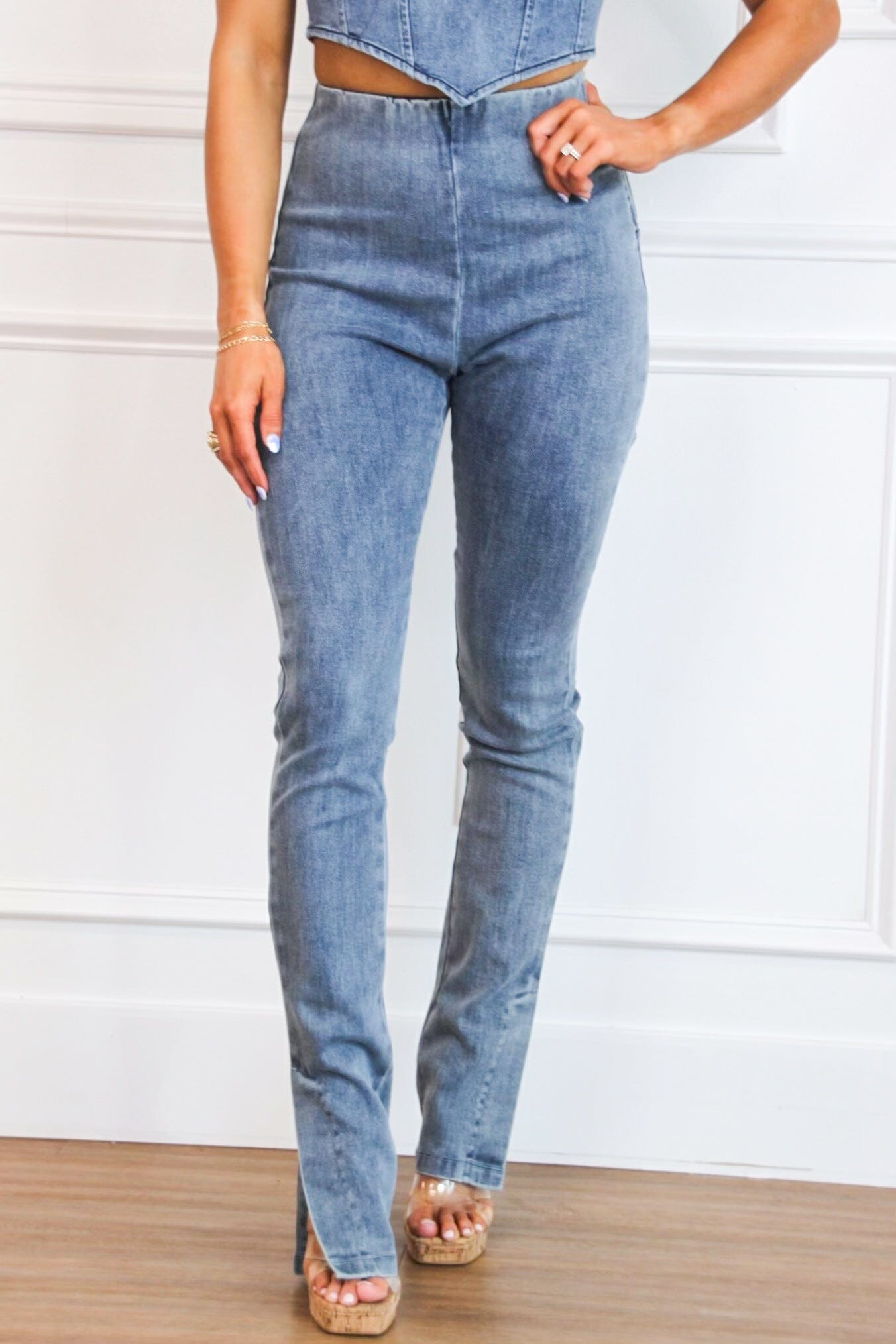 Denim Chic High Waisted PANTS: Medium Wash - Bella and Bloom Boutique