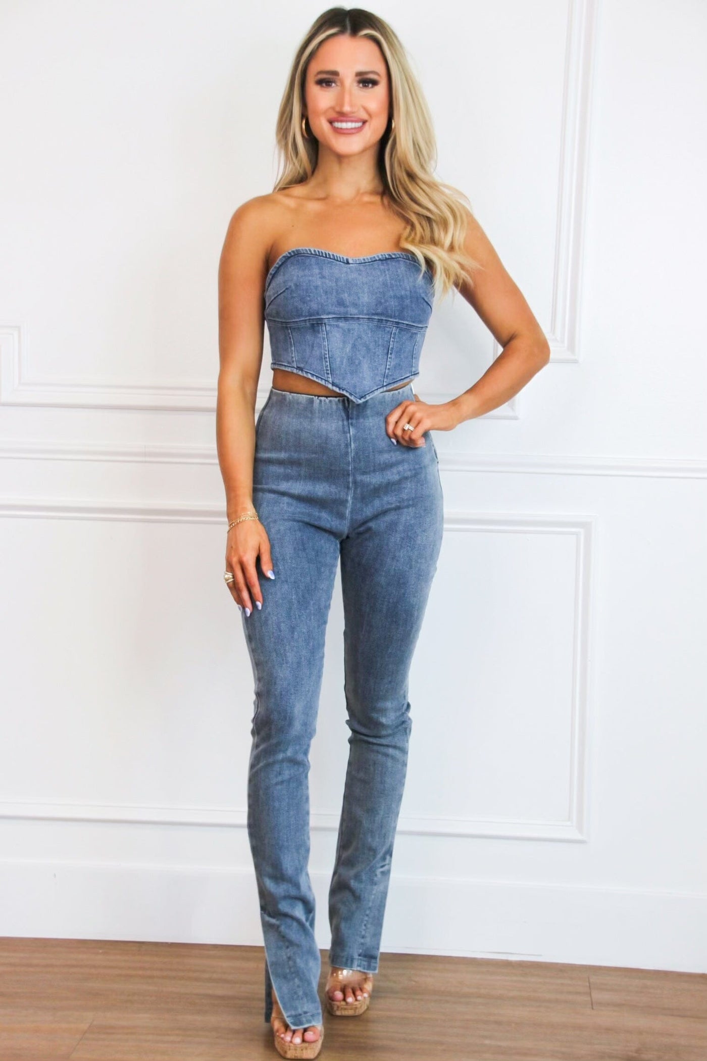 Denim Chic High Waisted PANTS: Medium Wash - Bella and Bloom Boutique