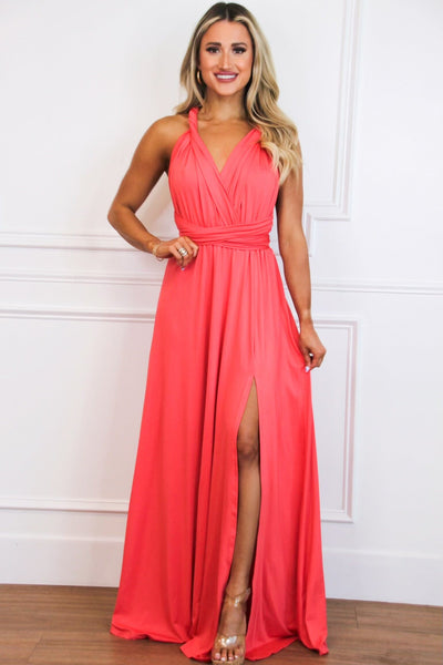 Classic Wrap Maxi Dress: Coral - Bella and Bloom Boutique