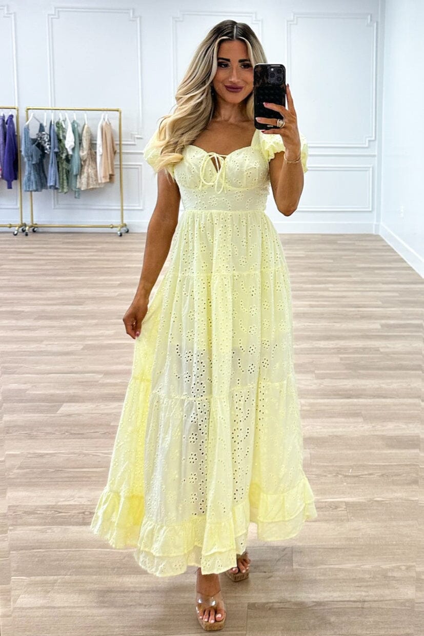 Brissa Eyelet Maxi Dress: Yellow Brissa Eyelet Maxi Dress: Yellow