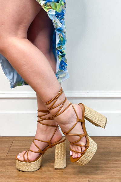 Jasmine Lace Up Platform Heels: Tan Shoes Bella and Bloom Boutique 