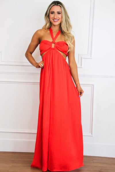 Feel the Sunshine Cutout Maxi Dress: Coral - Bella and Bloom Boutique