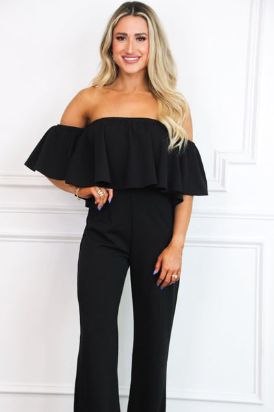 Darcy Off Shoulder Jumpsuit: Black - Bella and Bloom Boutique