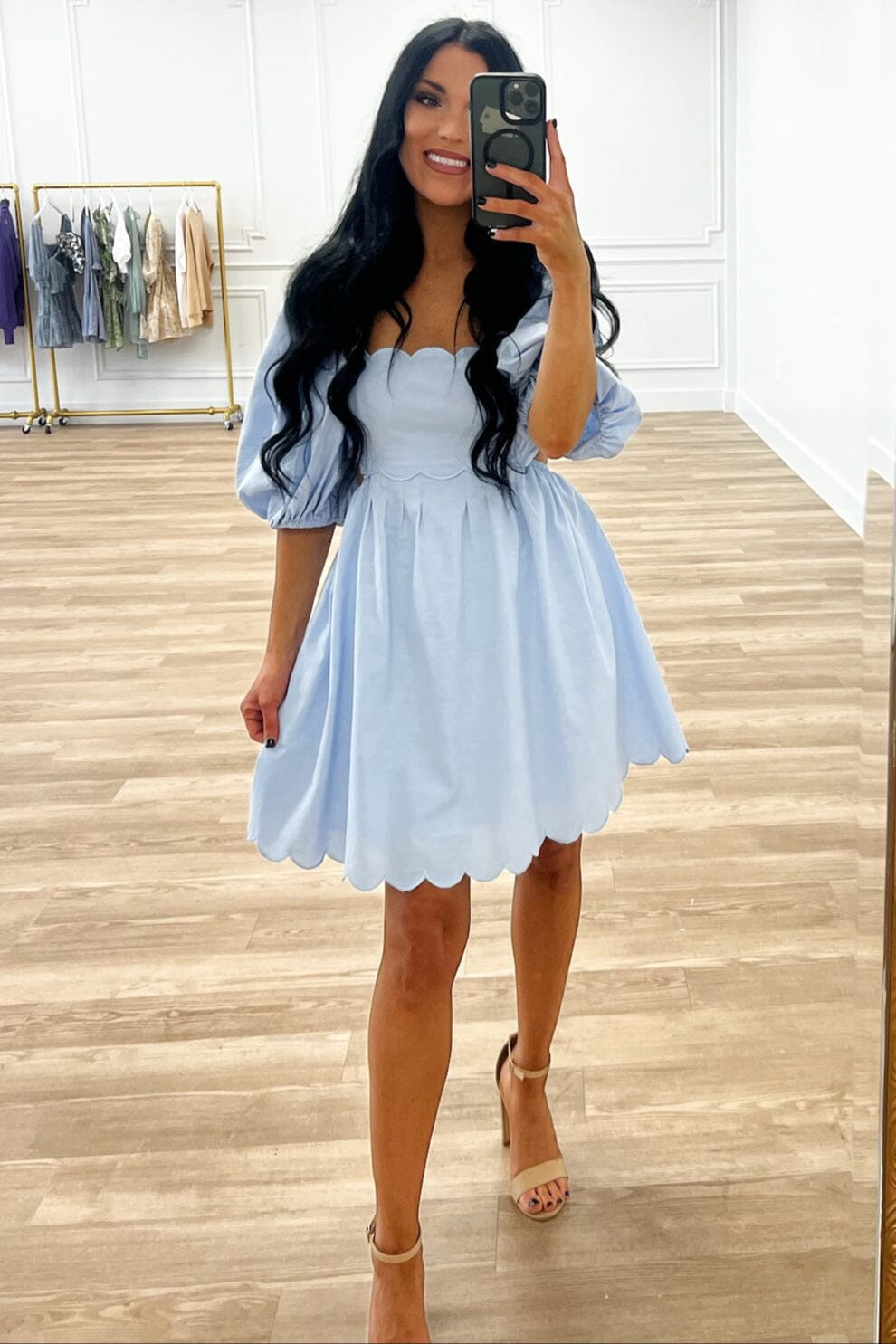Sweet Scallops Cutout Babydoll Dress: Blue – Bella and Bloom Boutique