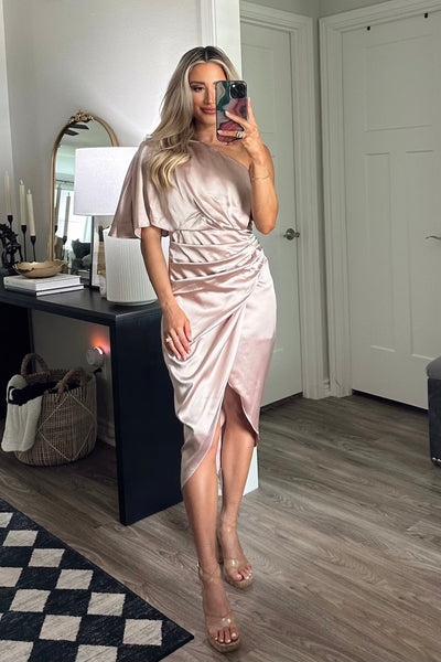 Back to You One Shoulder Midi Dress: Ballet Slipper Blush - Bella and Bloom Boutique