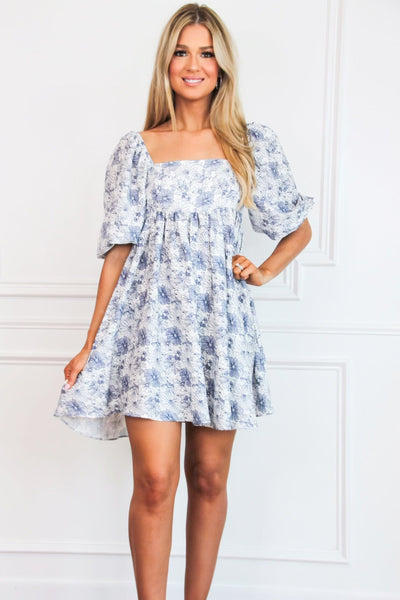 Daisy Floral Babydoll Dress: White/Navy - Bella and Bloom Boutique