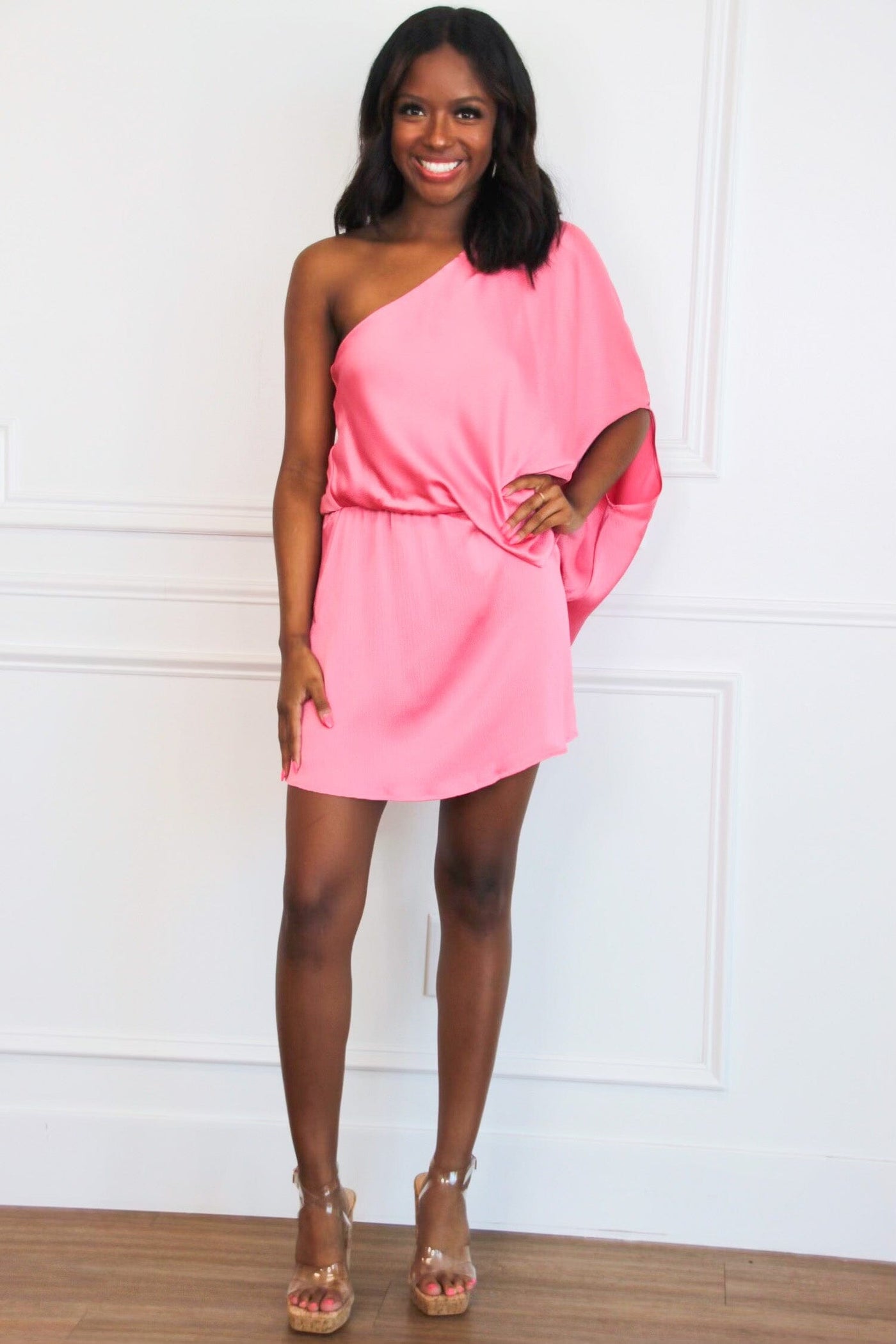 pink satin one shoulder dress Fashion Pink Satin One Shoulder Neckline A Line Prom... From Hsmw001, $95.48